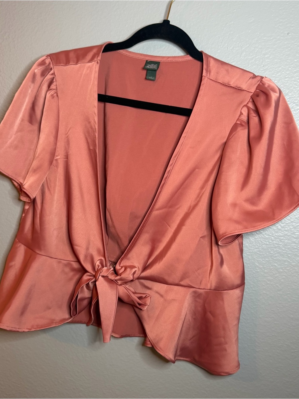 wild fable Coral Satin Tie-Front Peplum Blouse